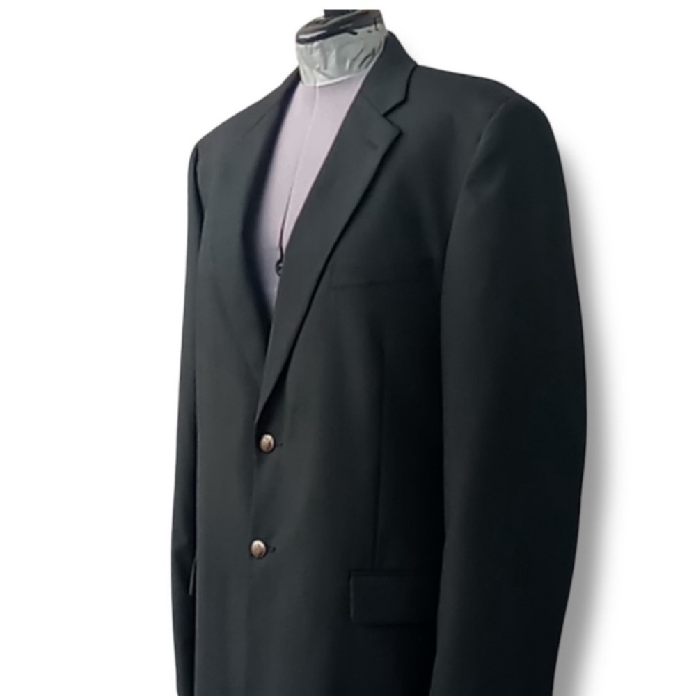 Vintage Black Wool Blend Blazer Men's 44R Brass Buttons Formal Wool Sport Coat - Picture 3 of 12